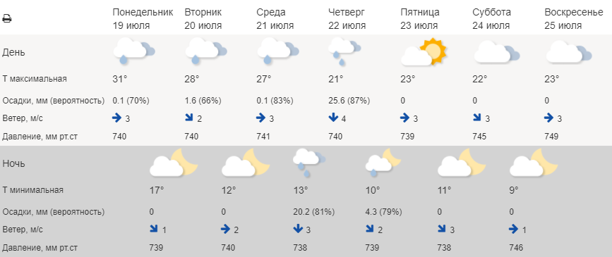 Во Владимирской области похолодает до +21°С