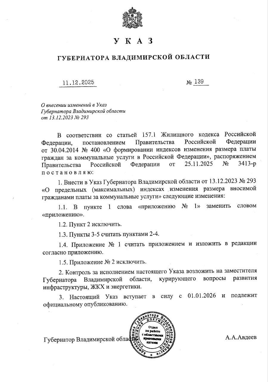Тарифы ЖКХ во Владимирской области вырастут до 18,8% в 2026 году